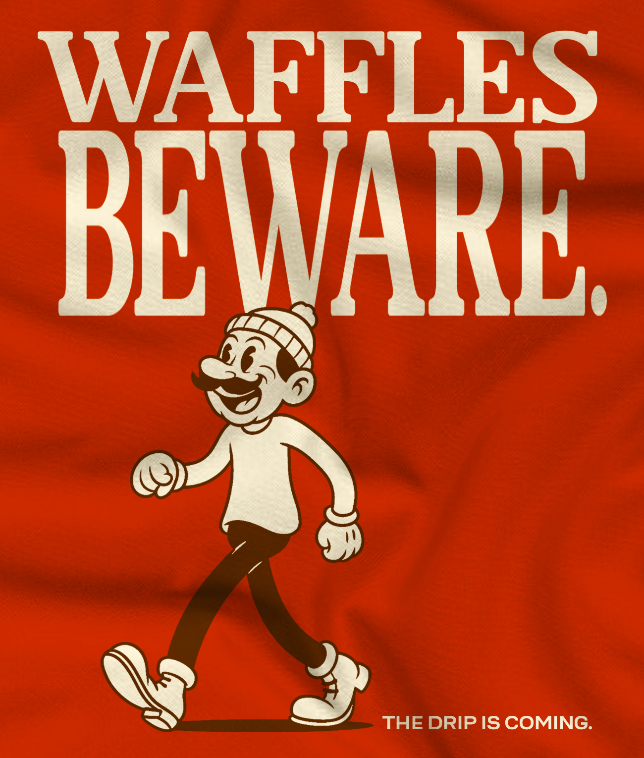 Maple Mischief wall design with Waffles Beware text