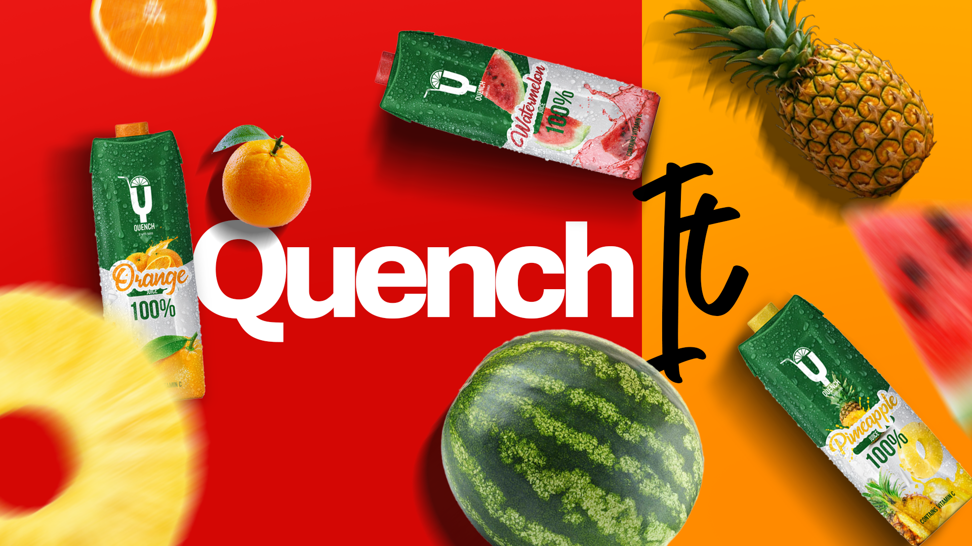 Quench juice brand hero mockup